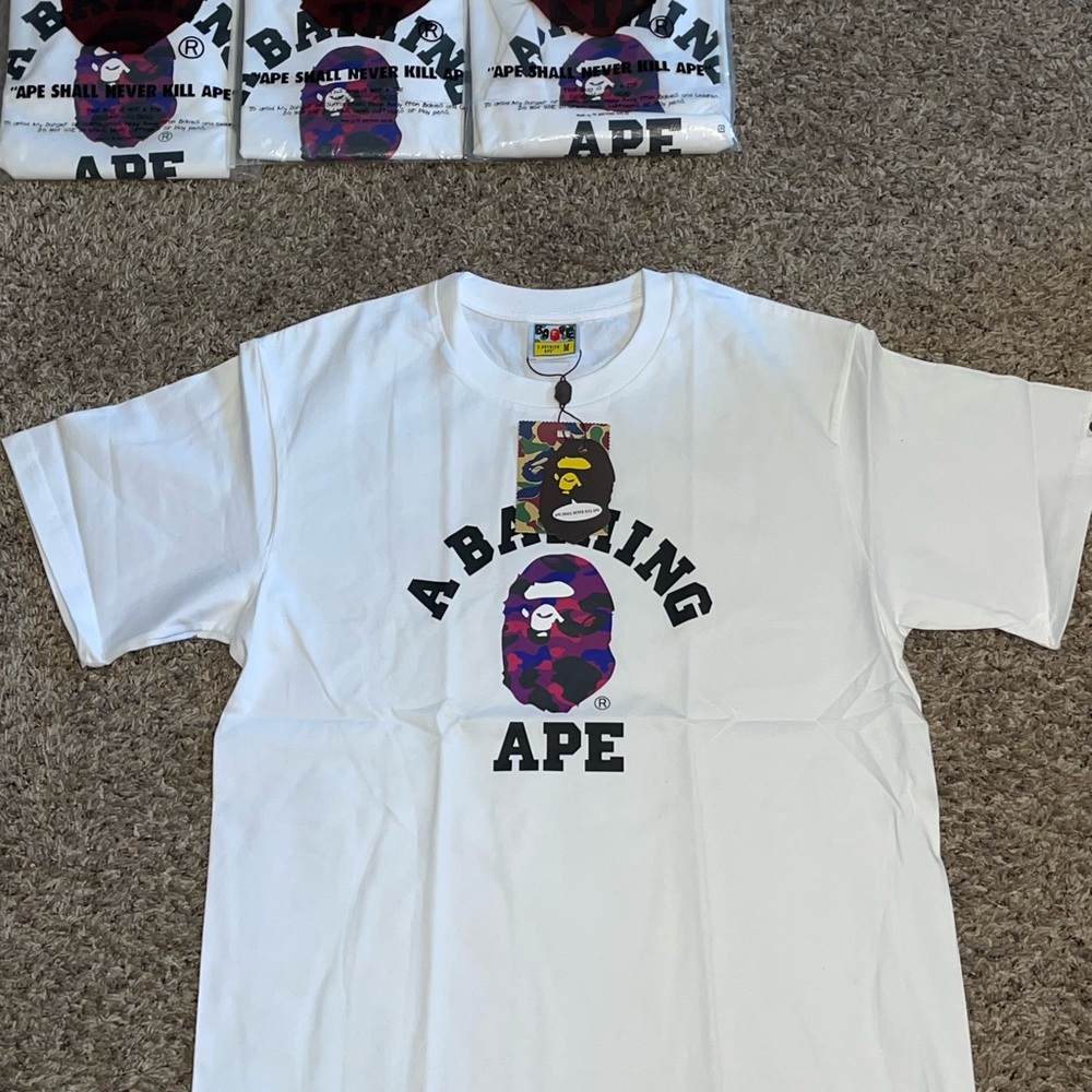 Bape Tees White and Purple Sizes Small Medium Large XL